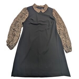 Tommy Hilfiger Women's Black Leopard Print Collar Sleeve Dress – Size 14